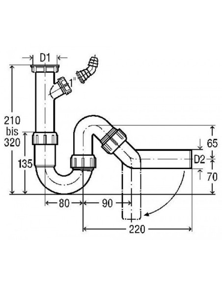 PVC sifons 11/2"x50 ar veļas mašīnas pieslēgumu