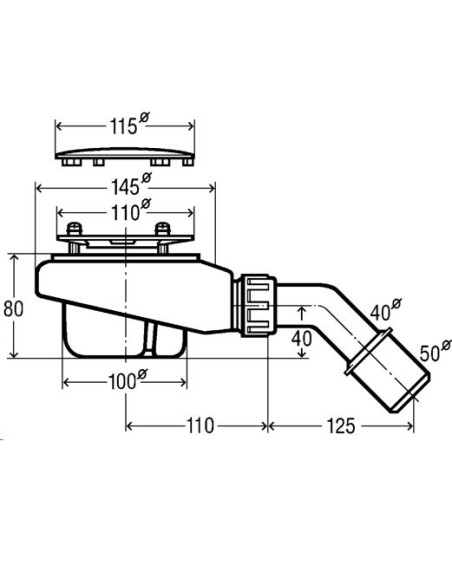 Dušas sifons Tempoplex (noplūdes caurums 90mm) 40/50, zemais 80mm