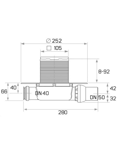TECEdrainpoint S 112 traps ar resti NT, horizontāls, DN50