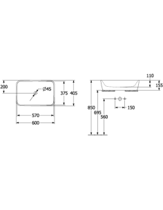 Architectura uzliekamās izlietne, 600 x 405 x 155mm,... 2