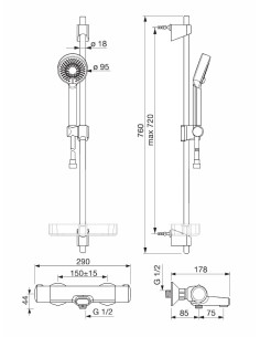 NOVA dušas komplekts ar vannas/dušas termostatu 2