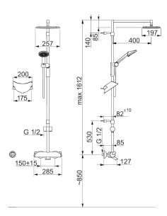 OPTIMA dušas sistēma ar termostatu ar izteku, hroms 2