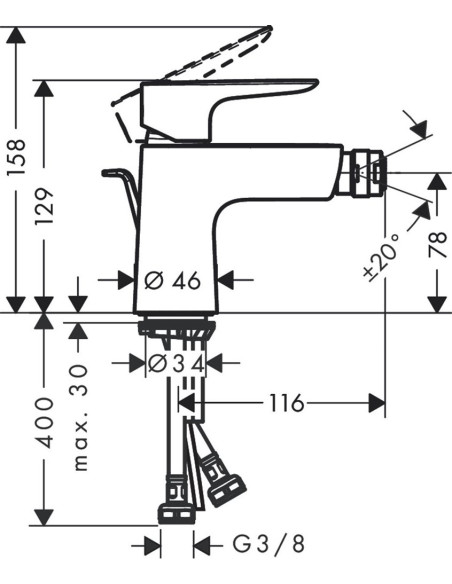 Talis E bidē maisītājs ar pop-up, hroms