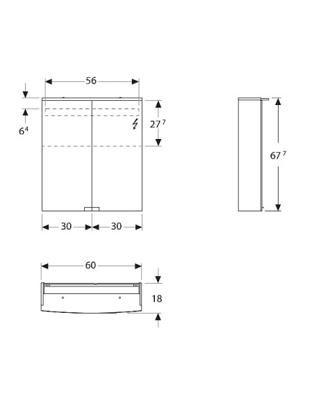Spoguļa skapis Option Basic ar apgaismojumu, divas durvis 60x67.5
