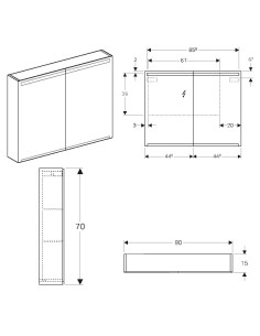 Spoguļa skapis Option ar apgaismojumu, divas durvis 90x70 2
