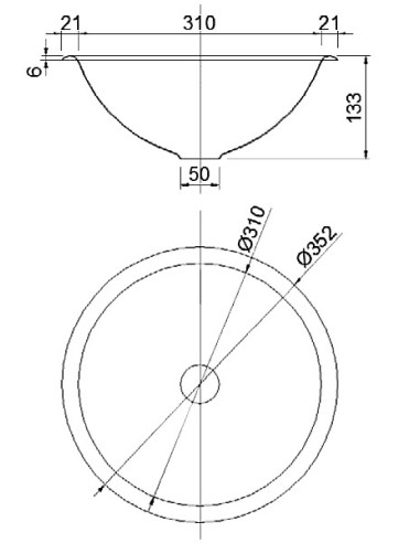 Izlietne D355/310mm, bez pārplūdes, NT