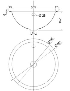 Izlietne D405/355mm, ar pārplūdi, NT 2