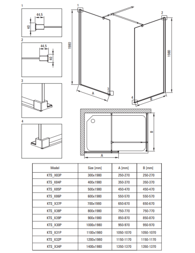Deante Kerria Plus dušikabiin, ristkülikukujuline, 100x80 cm KKN0P10S08 - 3