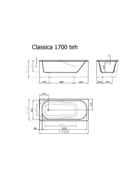 Vanna CLASSICA 1700x750mm, balta - 2