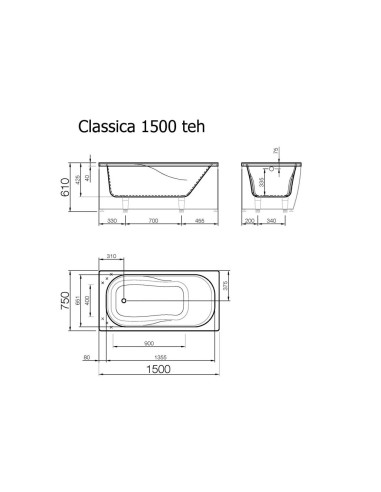 Vanna CLASSICA 1500x750mm, balta - 2