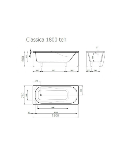 Vanna CLASSICA 1800x750mm, balta - 2