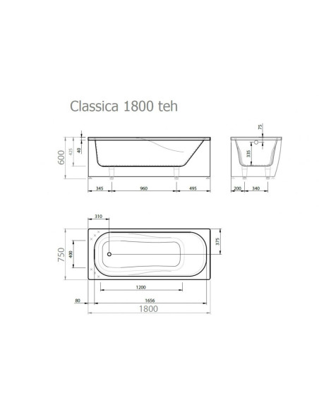 Vanna CLASSICA 1800x750mm, balta - 2