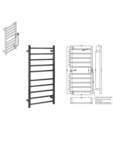 Heated towel rail 450x960 mm, 130W, stainless steel, black 704151040 - 2