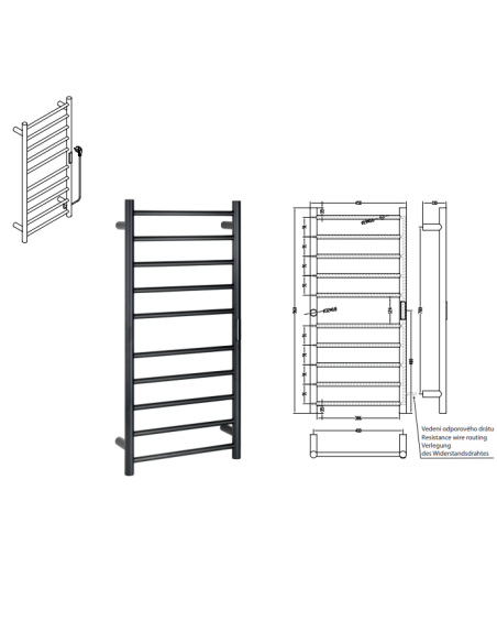 Heated towel rail 450x960 mm, 130W, stainless steel, black 704151040 - 2