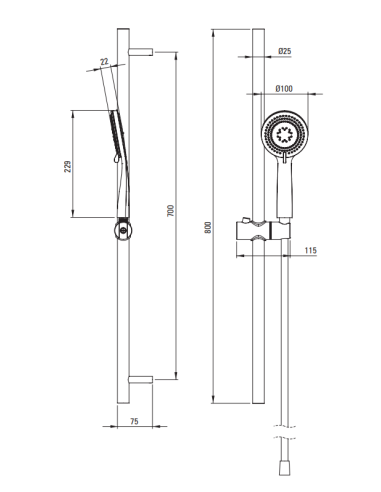 Deante Arnika dušo komplektas, 3 funkcijų, su slankiojančia strypa NQA_D51K - 2