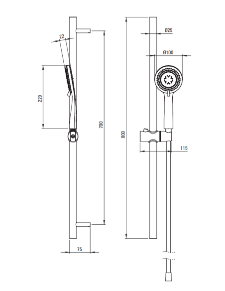 Deante Arnika dušo komplektas, 3 funkcijų, su slankiojančia strypa NQA_D51K - 2