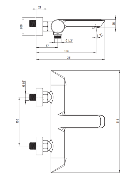 Arnika vannas jaucējkrāns, pie sienas stiprināms BQA_D10M - 5