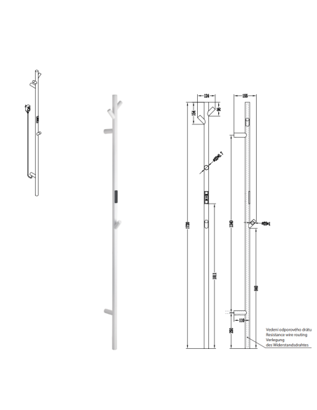 Heated towel rail 1720 mm, bar, 46W, stainless steel, white 704151004 - 2