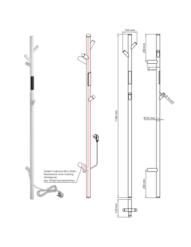 Šildomas rankšluosčių džiovintuvas 1180 mm, stovas, 30 W, nerūdijantis plienas, baltas - 1