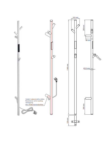 Soojendusega käterätikuivati ​​1180 mm, latt, 30W, roostevaba teras, valge - 1
