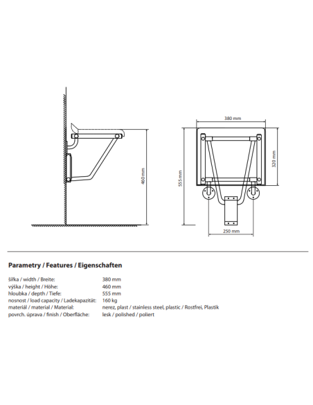 HELP Reversible shower seat, stainless steel, plastic transparent 326325056 - 2