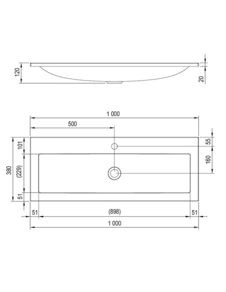Раковина Ravak Clear 100 см, белая, с отверстием для смесителя, XJJ01110000 - 5