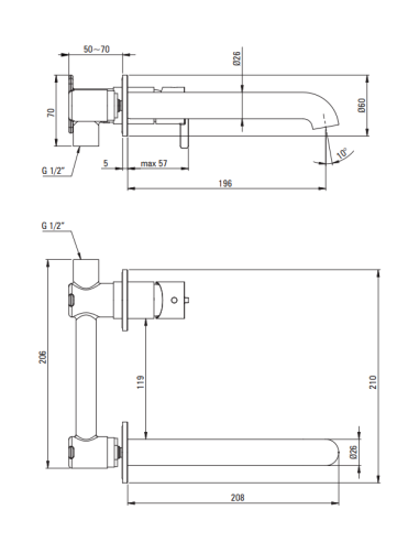 Смеситель для раковины, скрытого монтажа, BQS_D54L - 4