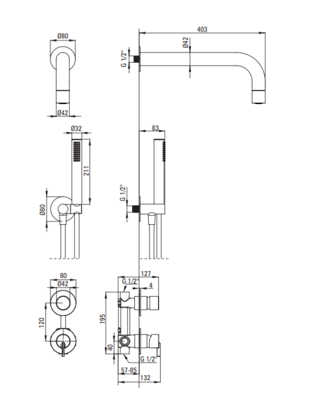 Набор для душа скрытого монтажа, с верхним душем, NQS_D9XK - 10
