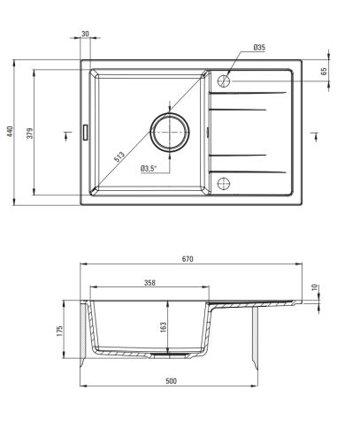 Deante Corio granīta izlietne, 1 bļoda ar notecinātāju ZRC_G113 - 2