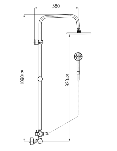 Dušas maisītājs ar augšējo un rokas dušu TERMOSTATISKS MELNAIS MATĒTS Black matt,Izmērs 150 mm - 2