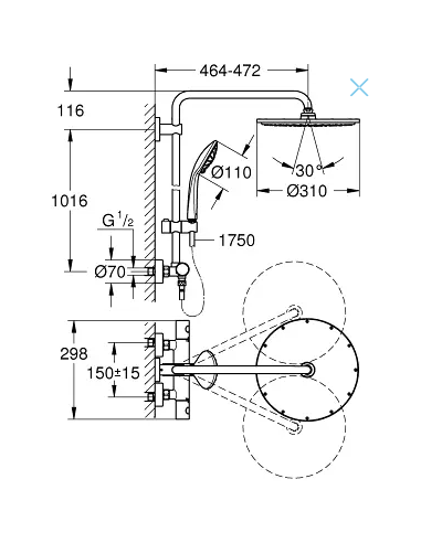 Grohe Euphoria dušas sistēma ar termostatu - galvas duša 310 mm - izsmidzināšanas veids Rain, 26075DC0 - 7