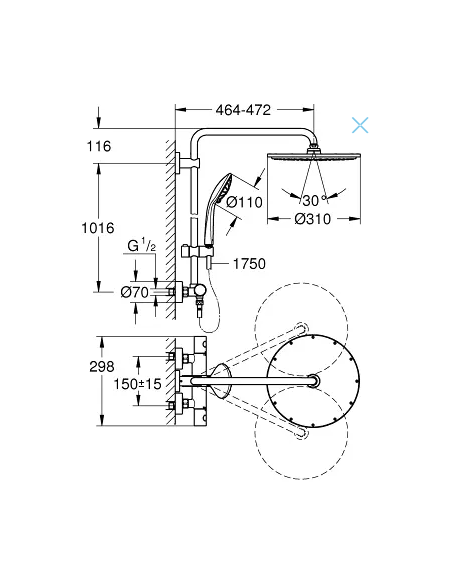 Grohe Euphoria dušas sistēma ar termostatu - galvas duša 310 mm - izsmidzināšanas veids Rain, 26075DC0 - 7