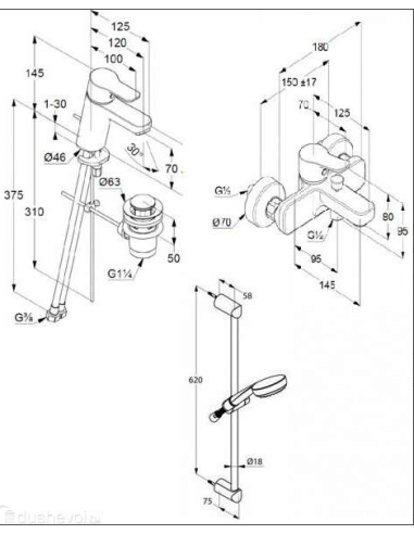 3in1 KLUDI komplekts, PURE&EASY, izlietnes+dušas jaucējkrāns ar komplektu - 3