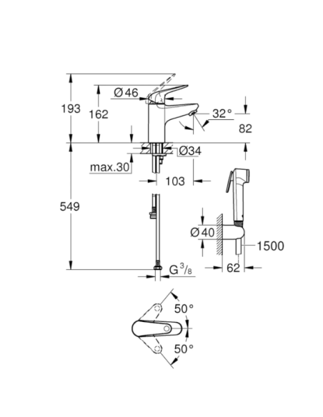 Grohe Euroeco - Izlietnes jaucējkrāns ar bidē dušas izpūtēju, hroms 24264001 - 3