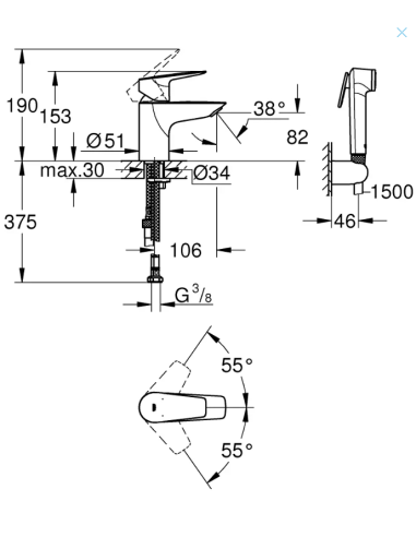 Grohe BauEdge - Basin mixer with bidet spray, chrome 23757001 - 2