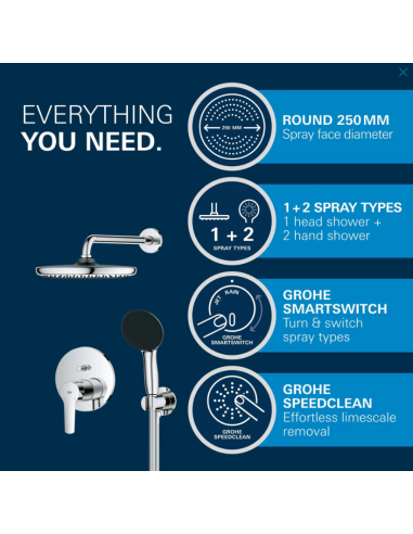 Grohe QuickFix Start - peidetud dušikomplekt, läbimõõt 25 cm, 2 pihustamisrežiimi, kroom 25292000 - 3