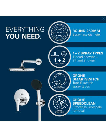Grohe QuickFix Start - peidetud dušikomplekt, läbimõõt 25 cm, 2 pihustamisrežiimi, kroom 25292000 - 3