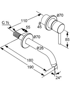 Izlietnes krāns no sienas, ārējā daļa, 382440576,190mm, BOZZ - 2 2