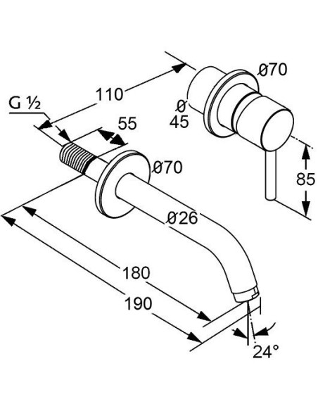 Izlietnes krāns no sienas, ārējā daļa, 382440576,190mm, BOZZ - 1