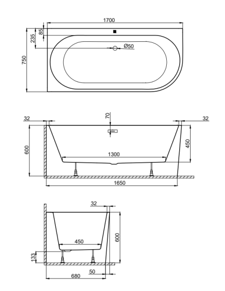 copy of Polimat Acrylic freestanding bathtub SOLA 160x75cm - 2