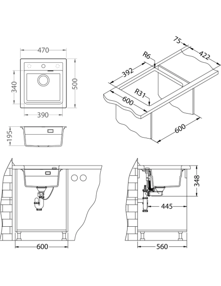 copy of ATROX 20 col. 91 BLACK Granitāla izlietne 1 bļoda ar POP-UP sifonu 3 1/2" - 2