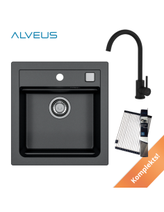 ALVEUS Granite sink 45x48cm 1 bowl with POP-UP siphon 3 1/2"+faucet+sink grate - 8