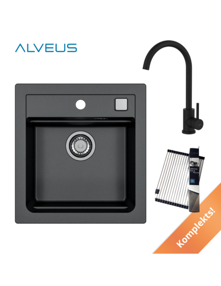 ALVEUS Granitāla izlietne 45x48cm 1 bļoda ar POP-UP sifonu 3 1/2"+jaucējkrāns+izlietnes restīte - 8