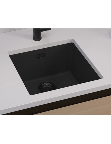Мойка ALVEUS черная 45x45 см, черный слив + черный смеситель + разделочная доска + дозатор - 2
