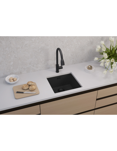 ALVEUS black sink 45x45cm, black waste + black mixer tap + chopping board + dispenser - 3