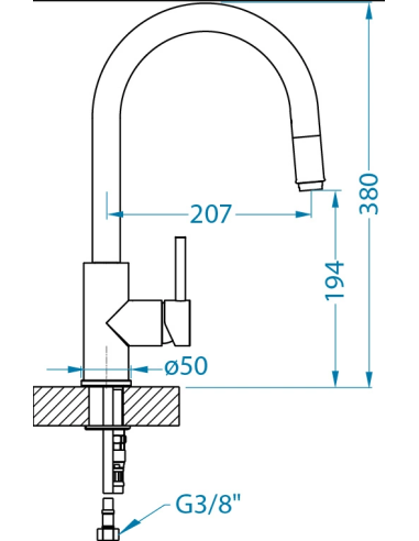 ALVEUS chocolate basin 45x75cm + inox mixer tap with pull-out + chopping board - 1