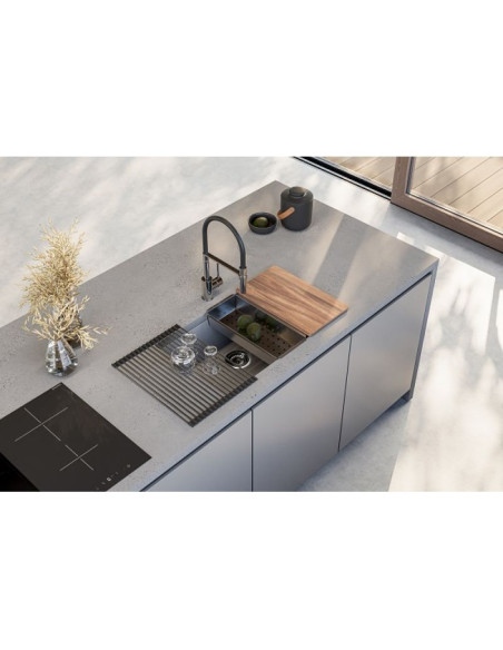 ALVEUS chocolate basin 45x75cm + inox mixer tap with pull-out + chopping board - 6