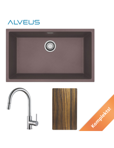 ALVEUS izlietne 45x75cm + izvelkams nerūs. tēr. maisītājs + griešanas dēlis, chokolate - 13