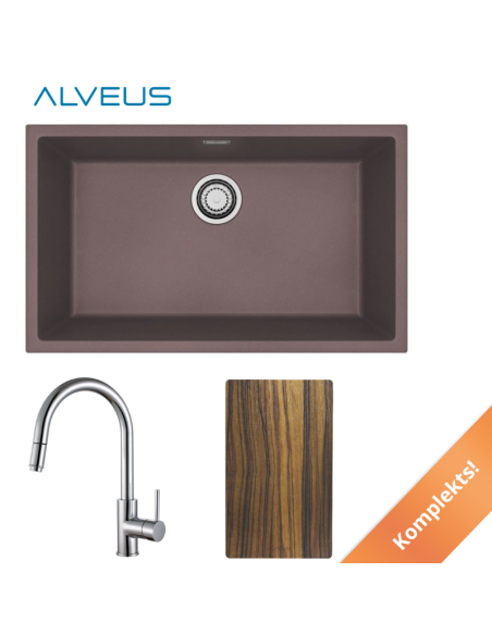 ALVEUS šokolaadivalamu 45x75cm + väljatõmmatava roostevabast terasest segisti + lõikelaud - 13