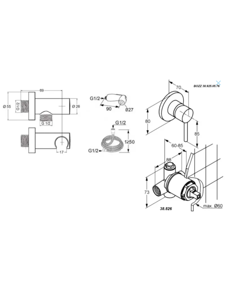 Bidet faucet set concealed 389990576, BOZZ - 2
